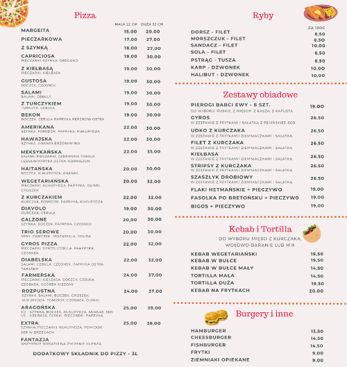 Pizza, Ryba, Kebab, gyros